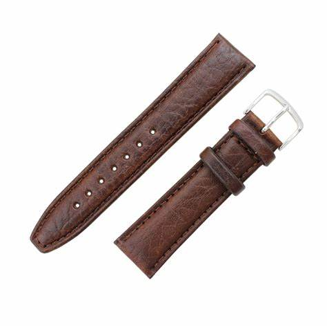 16Mm Oil-Tanned Leather Brown Watch Band Double Stitched