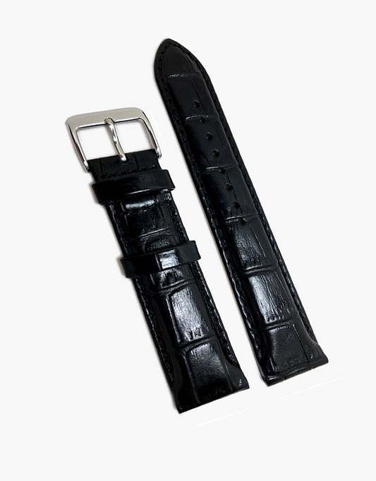 24Mm Black Geniune Leather Watch Band