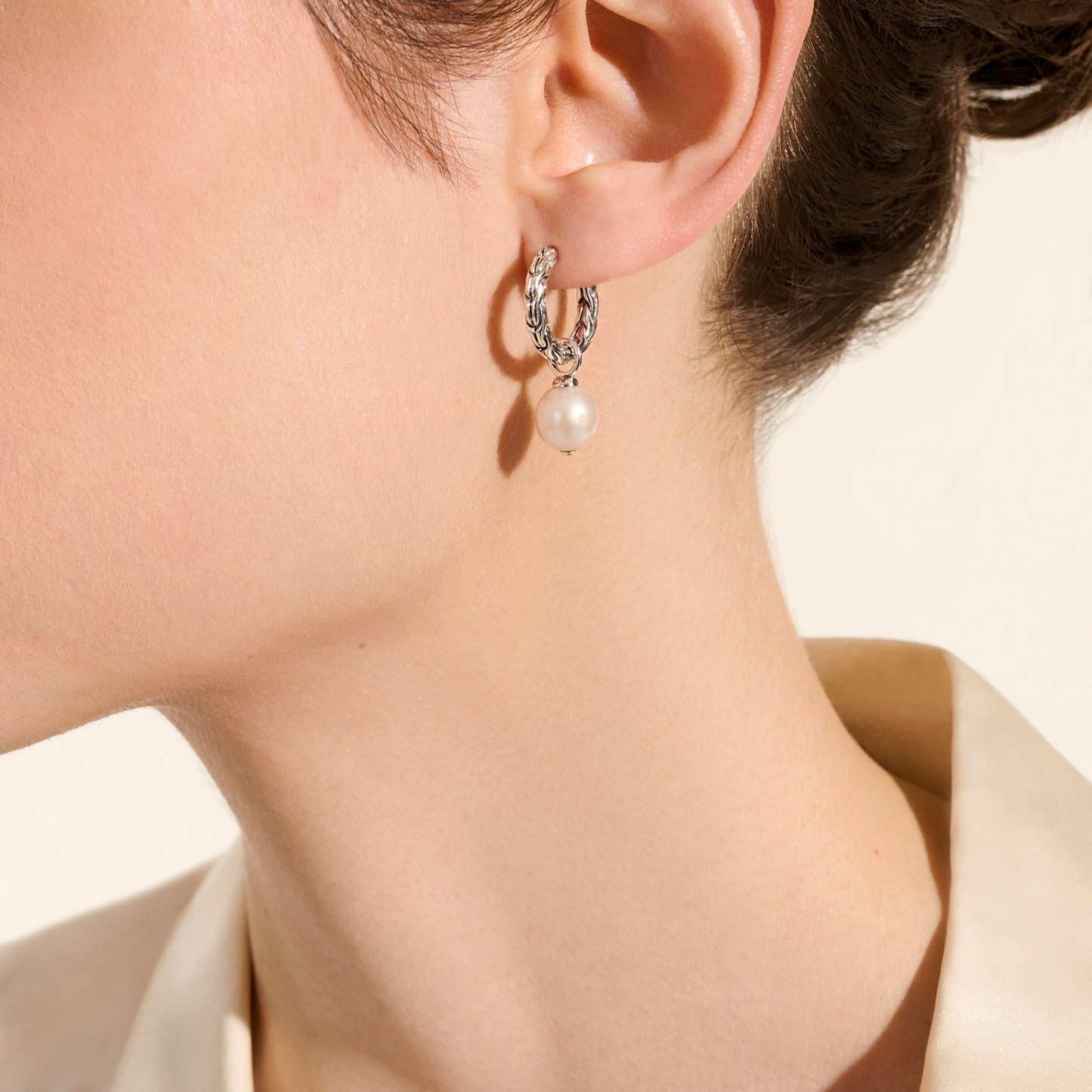 John Hardy Essentials Silver 8-8.5Mm Cultured Freshwater Pearl Hoop Earrings