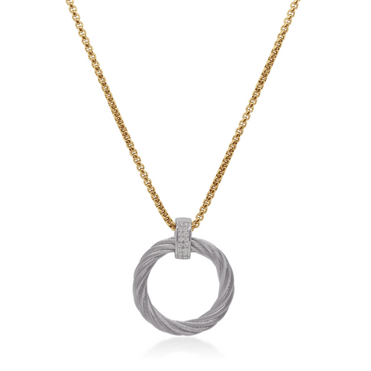 ALOR Grey and Yellow Cable Diamond Pendant Necklace