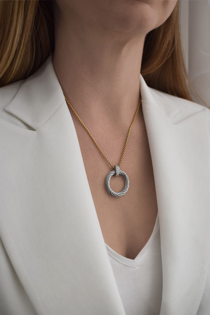 ALOR Grey and Yellow Cable Diamond Pendant Necklace