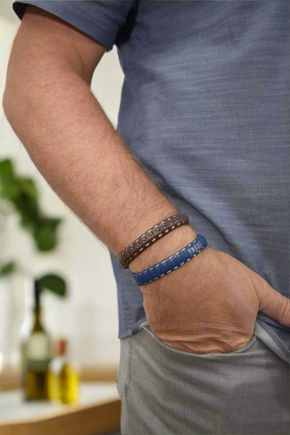 Alor Gents Cable & Blue Leather Bracelet