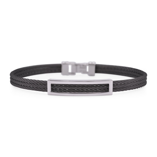 Alor Gents Black Cable Open ID Bracelet