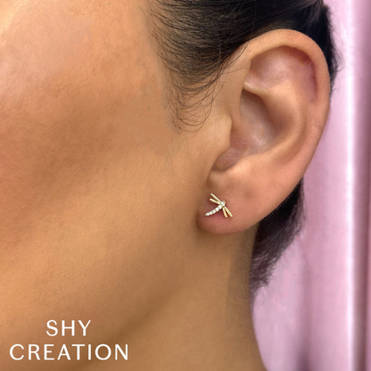 Shy Creation Diamond Dragonfly Stud Earrings