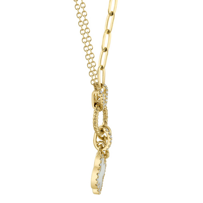 Shy Creation Diamond & Mother of Pearl Paperclip & Double Chain Necklace