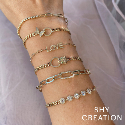 Shy Creation 14K Gold Diamond "LOVE" Bracelet