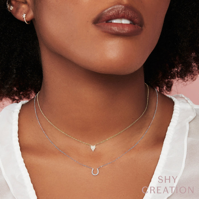 Shy Creation Yellow Gold Pave Set Mini Diamond Heart Pendant Necklace
