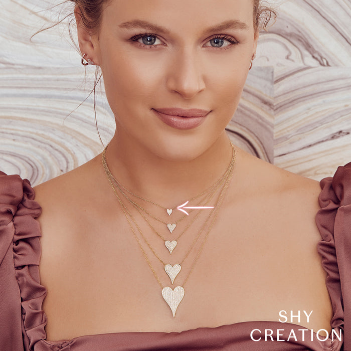 Shy Creation Yellow Gold Pave Set Mini Diamond Heart Pendant Necklace