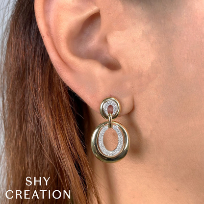 Shy Creation Two-Tone Diamond Double Oval Earrings