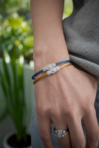 Alor Carribean Blue Cable Triple Diamond Cushion Station Bracelet