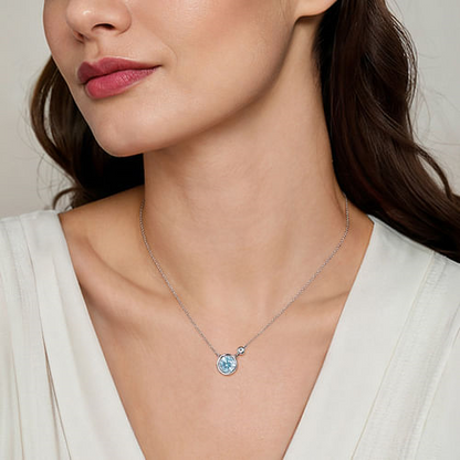 Gabriel Sterling Silver Aquamarine And Diamond Pendant Necklace