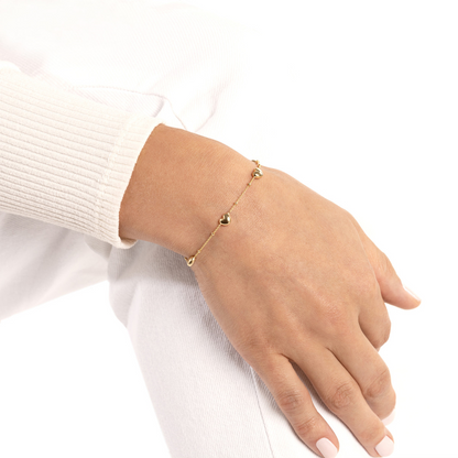 Puffed Heart Stations Saturn Chain Bracelet