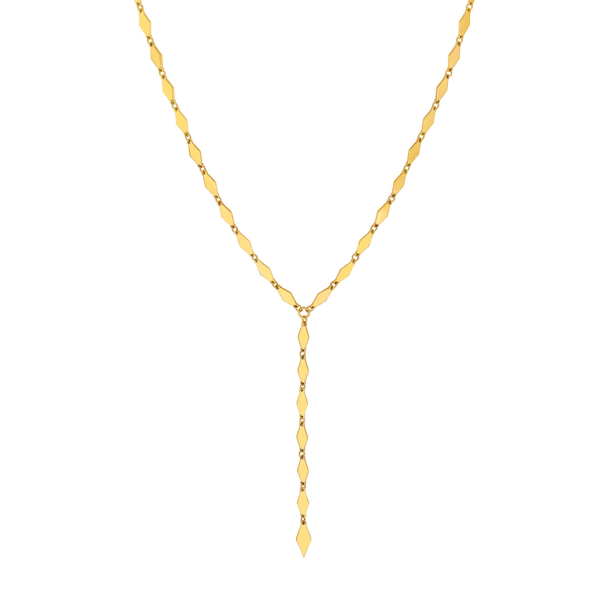 Gold Diamond Shape Link Lariat Necklace