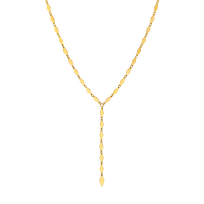 Gold Diamond Shape Link Lariat Necklace