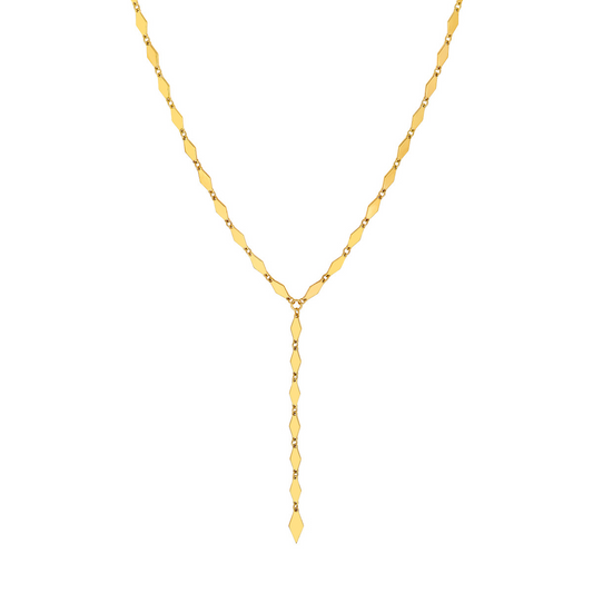 Gold Diamond Shape Link Lariat Necklace