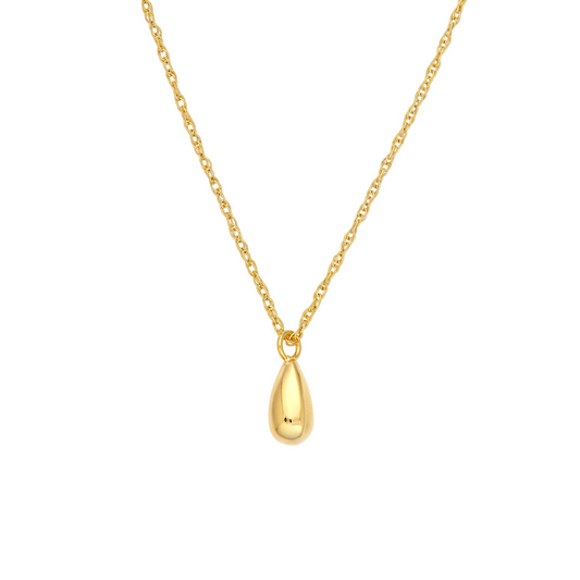 Gold Small Puffy Teardrop Pendant Necklace