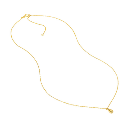 Gold Small Puffy Teardrop Pendant Necklace