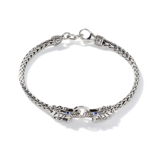 John Hardy Silver Naga Bracelet with Blue Sapphire Eyes