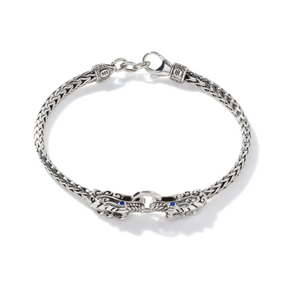 John Hardy Silver Naga Bracelet with Blue Sapphire Eyes