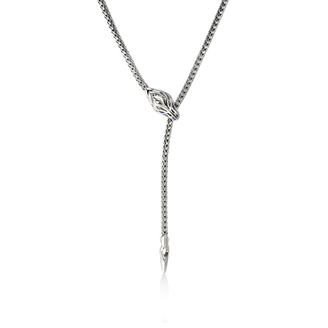 John Hardy Naga Silver Lariat Necklace with Blue Sapphire Eyes
