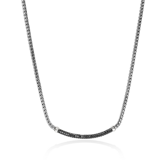 John Hardy Silver Essential Pave Necklace with Black Sapphire