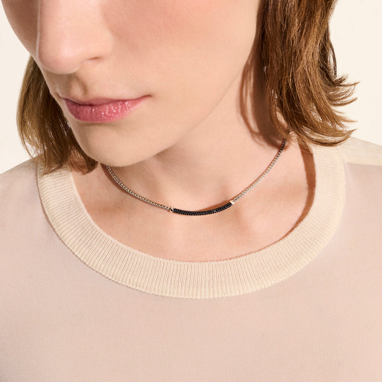 John Hardy Silver Essential Pave Necklace with Black Sapphire