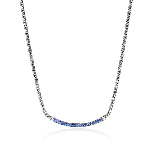 John Hardy Silver Essential Pave Necklace with Blue Sapphire