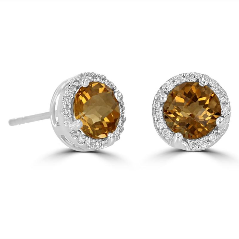 14K White Gold Citrine And Diamond Earrings