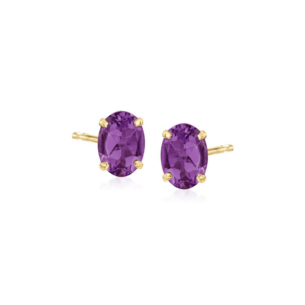14K Yellow Gold Amethyst Stud Earrings