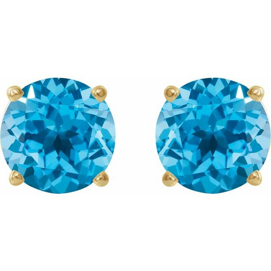 14K Yellow Gold Blue Topaz Stud Earrings