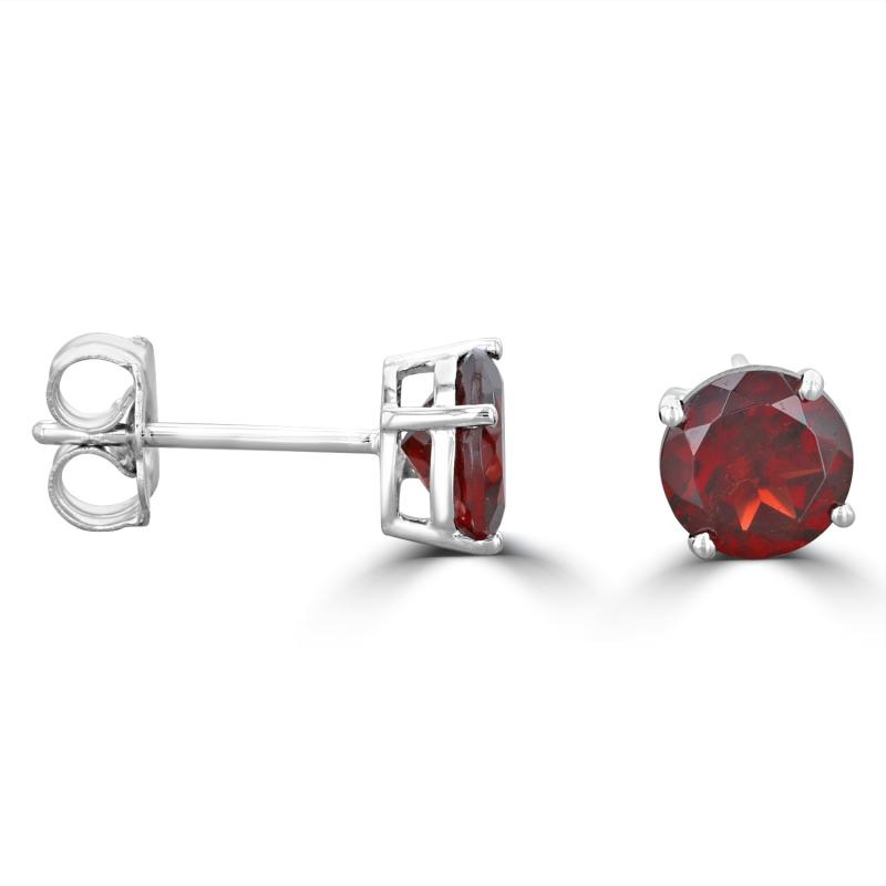 14K White Gold Garnet Stud Earrings