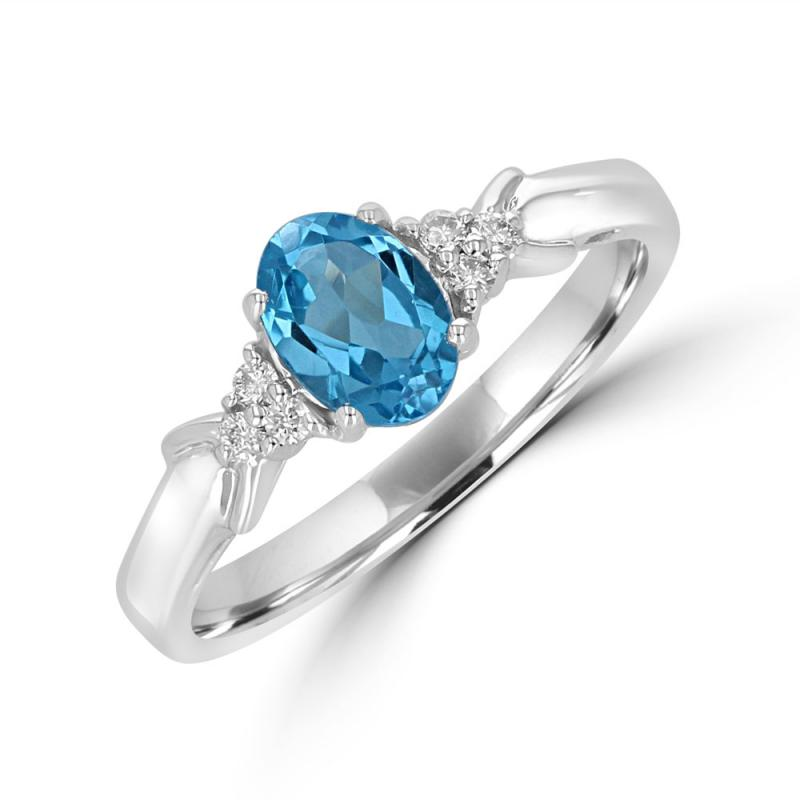 14K White Gold Blue Topaz And Diamond Ring