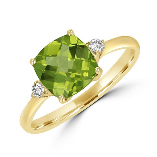 14K Yellow Gold Peridot And Diamond Ring