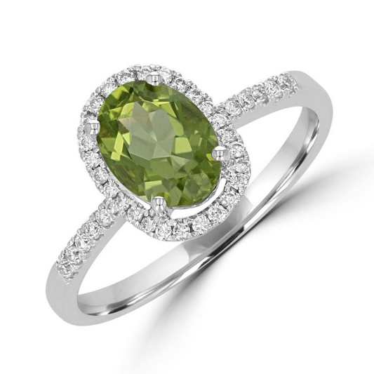 14K White Gold Peridot And Diamond Ring