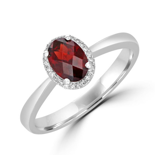 14K White Gold Garnet And Diamond Ring