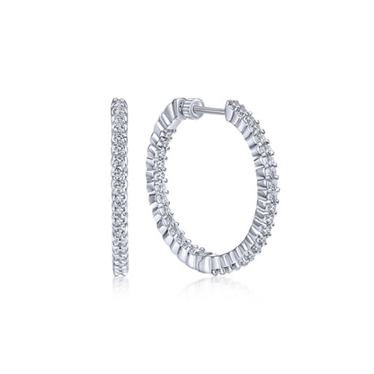 Gabriel 14K White Gold Round Diamond Hoop Earrings