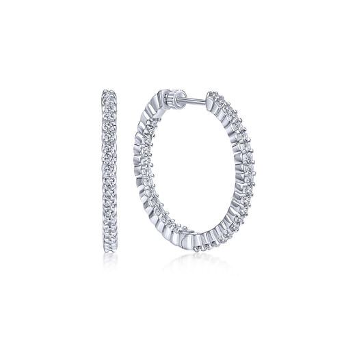 Gabriel 14K White Gold Round Diamond Hoop Earrings