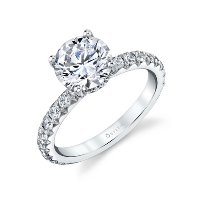 Sylvie 14K White Gold Round Accented Diamond Semi Mount