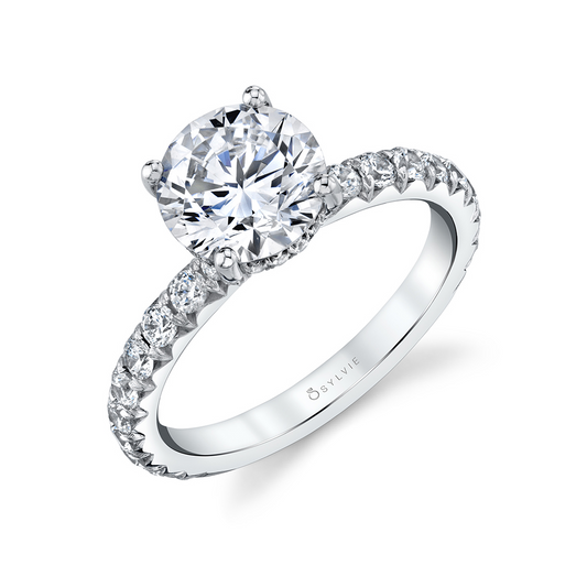 Sylvie 14K White Gold Round Accented Diamond Semi Mount