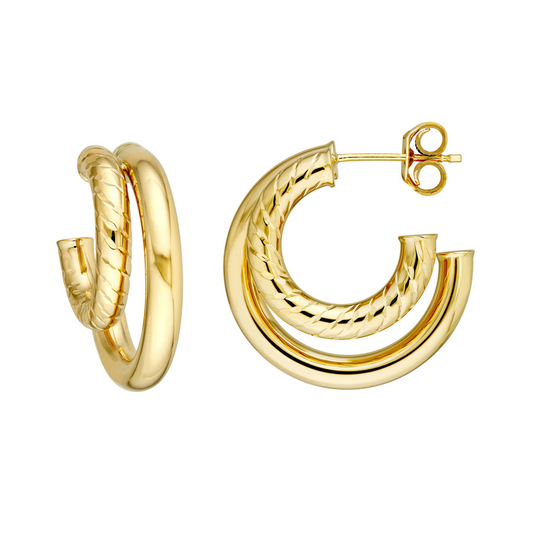 Rolland's Design Gold Diamond Cut Small Twist Double Open Hoop Earrings