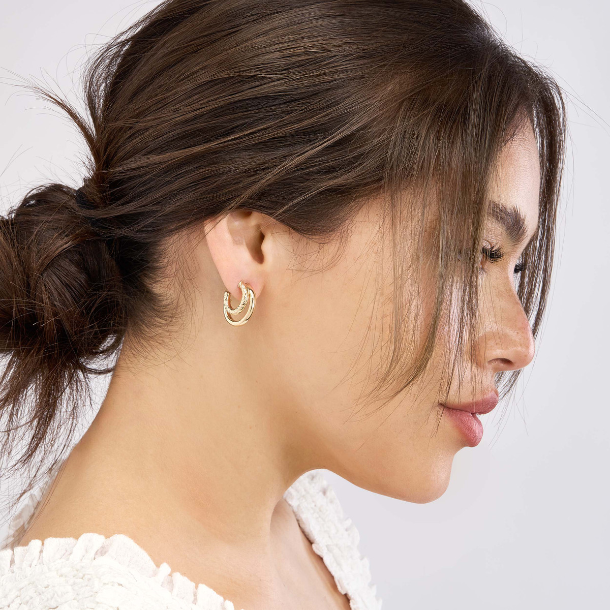 Rolland's Design Gold Diamond Cut Small Twist Double Open Hoop Earrings