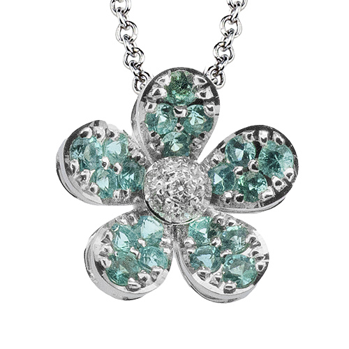 Simon G 18K Whtie Gold Paraiba Tourmaline & Diamond Flower Necklace