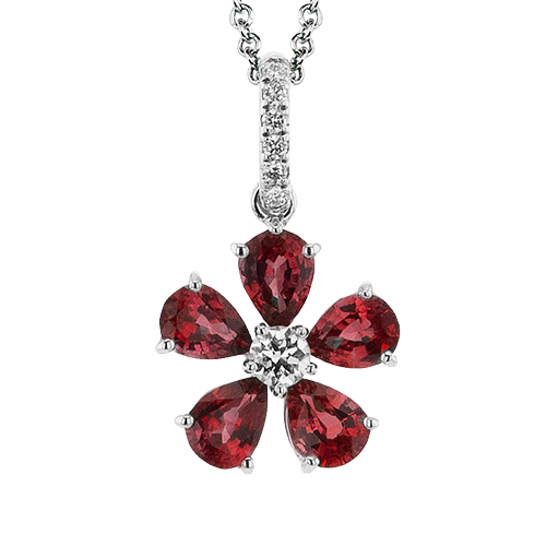Simon G. 18K White Gold Pear Ruby & Diamond Flower Pendant