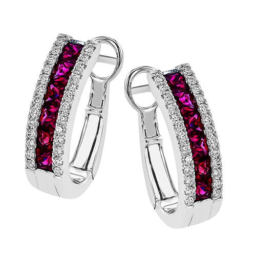 Simon G 18K White Gold Princess Cut Ruby & Diamond Earrings