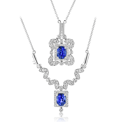 Simon G. 18K White Gold Oval Sapphire Pendant