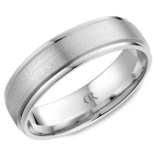 Crown 14K White Gold 6Mm Band with Sandpaper Center & High Polish Edges