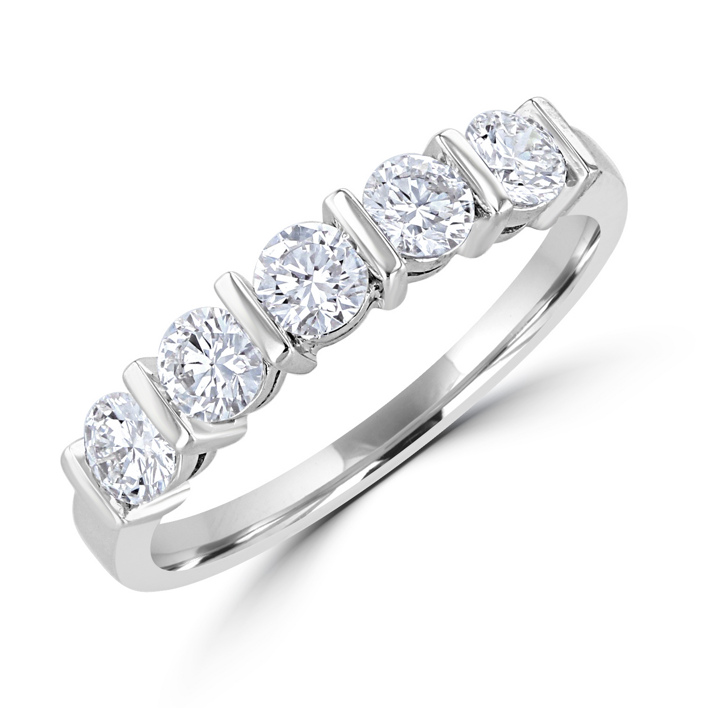 14K White Gold Diamond Bar Set Band
