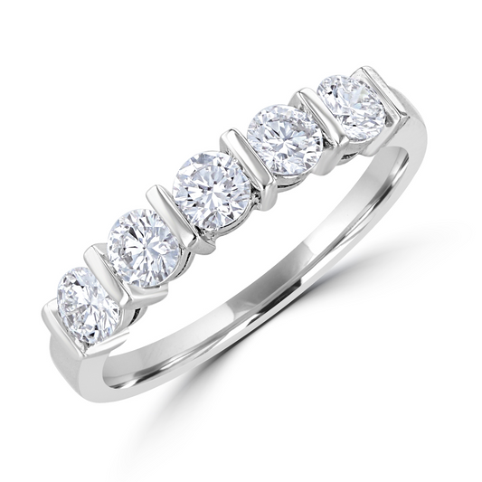 14K White Gold Diamond Bar Set Band