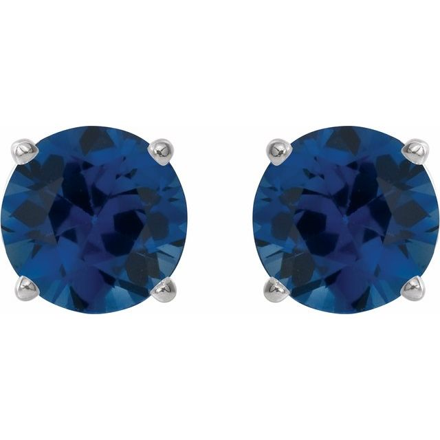 14K White Gold Blue Sapphire Stud Earrings