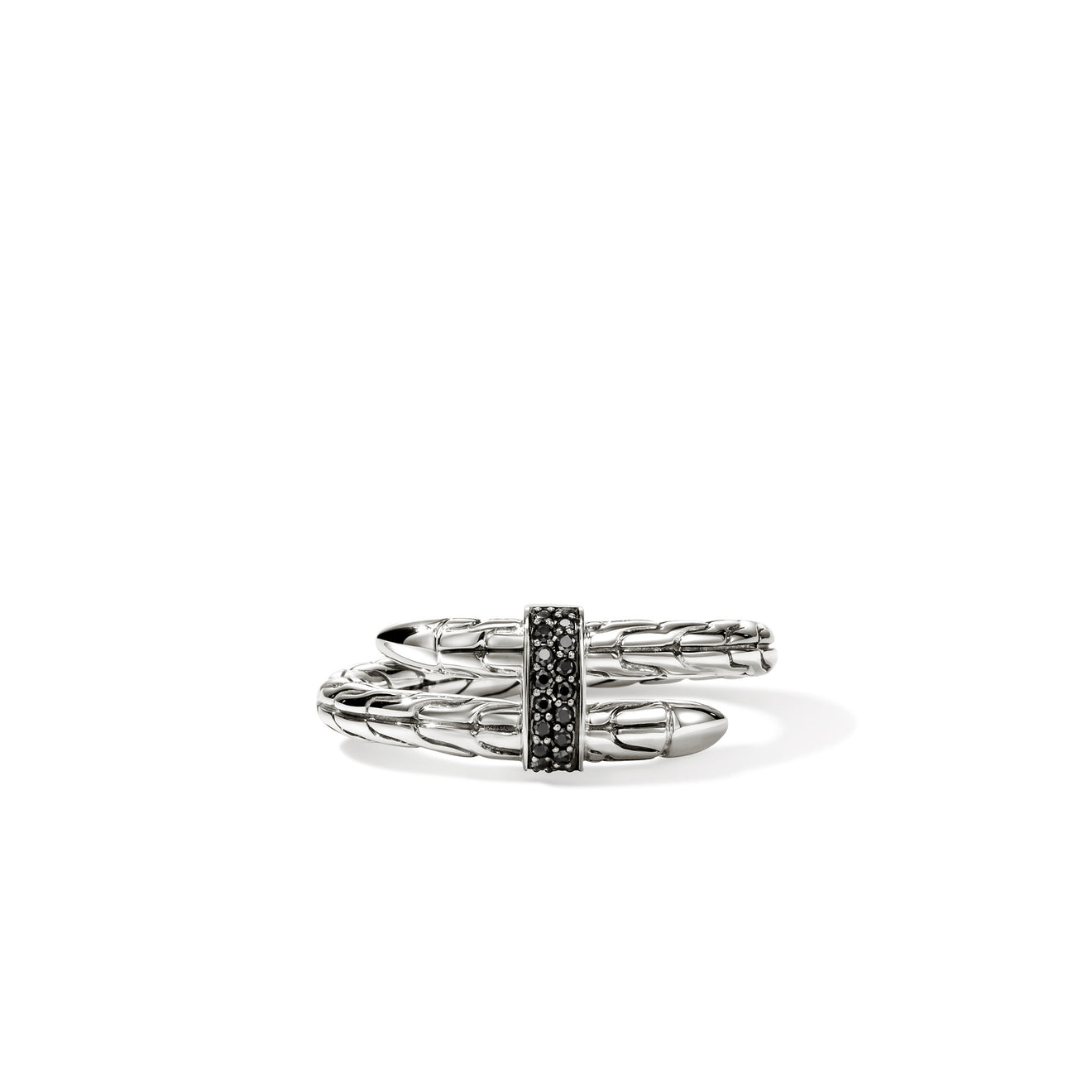 John Hardy Sterling Silver Spear Wrap Ring with Treated Black Sapphires